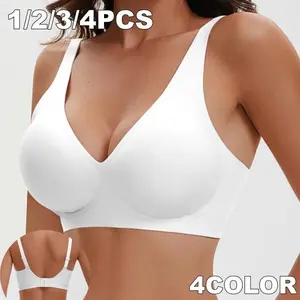 EssElegance 1/2/3PCSWireless Women's Comfortable Push Up Bralettes Seamless Tshirts Bras Deep V Everyday Bras for All Seasons Minimalist Lingerie