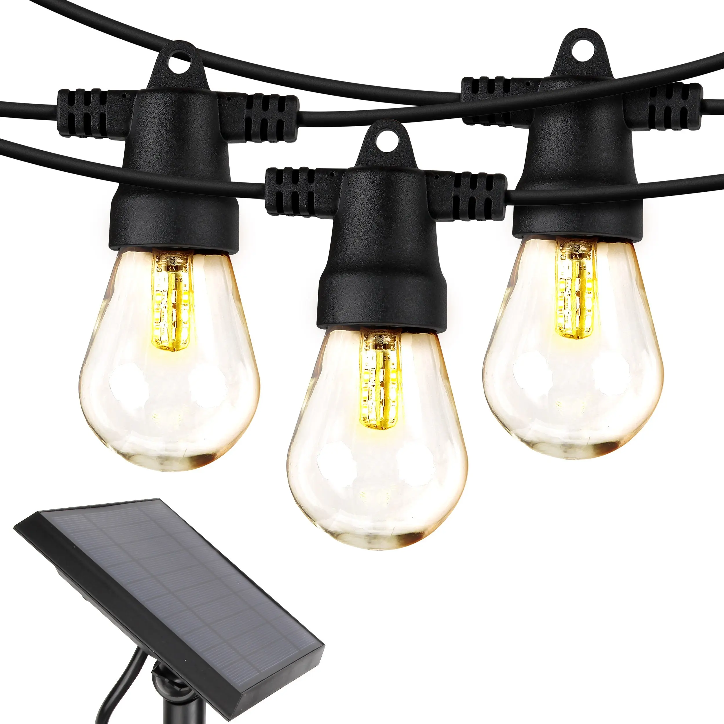 Brightech Ambience Pro Vintage Solar Outdoor String Lights - 27 ft Commercial-Grade Portable LED Lights, Shatterproof Edison Bulbs, Power-Saving, Auto On/Off, Clip-Stake Set, Patio Decor, Wedding/Party Mood Lighting, Backyard Glow Up