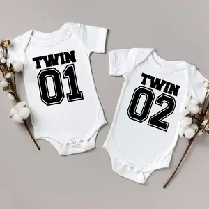 Twin 01 02 Print Twins Matching Baby Bodysuit Boys Girls Gift for Twins Twin Boys Jumpsuit Wear Unisex Newborn Baby Shower Gifts