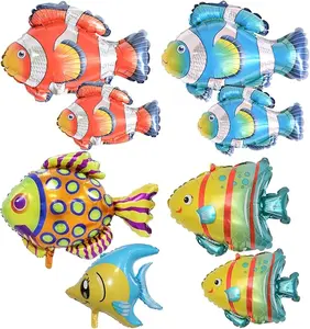 8 Pcs Fish Balloons, Under The Sea Clownfish Tropical Fish Bubble Fish Foil Balloons, Sea Animal Creature Balloons for Baby Shower Under The Sea Ocean Themed Birthday Party Decorations