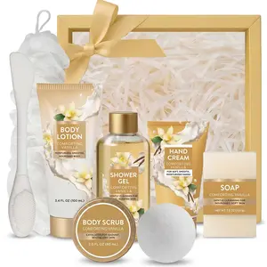 8Pcs Vanilla Scented Spa Gift Set for Women, Luxury Bath and Body Self Care Kit, Aromatic Body Care Basket, Birthday, Mother's Day, Holiday Gifts for Mom, Grandma, Sister, Friends