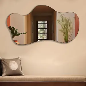 Irregular Floating Artistic Design Wall Mirror, Asymmetrical Unique Wavy Shape Decorative Mirror Durable Glass