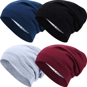 4 Counts Satin Lined Sleep Cap Slouchy Beanie Hat Night Hair Cap for Women Accessories