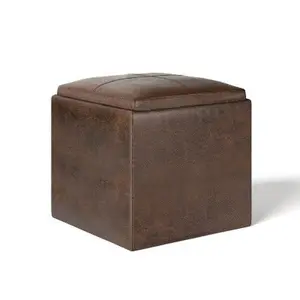 17" Townsend Cube Storage Ottoman with Tray Distressed Chestnut Brown -