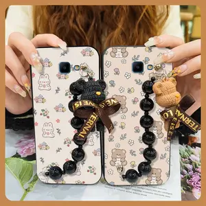 Waterproof cute Phone Case For Samsung Galaxy J4 Prime/J4 Plus/J4+/J415 silicone Dirt-resistant Bear bracelet Black pearl pendant Skin-friendly feel Cartoon Simplicity