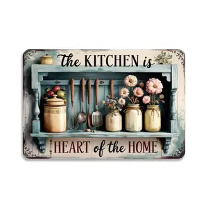 Vintage Metal Kitchen Tin Plaque Signs, 8x12 in, Rustic Farmhouse Flower Shelf Decoration, Weatherproof Indoor-Outdoor Home Wall Decor