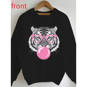 Tiger Bubblegum Graphic Sweatshirt| Quirky Babe’s Coffee Run +relax Must - Have Casual Comfy