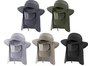 Fishing Hat for Men & Women, Outdoor UV Sun Protection Wide Brim Hat with Face Cover & Neck Flap for Hiking Beach Hats Fisherman Cap Breathable Cap