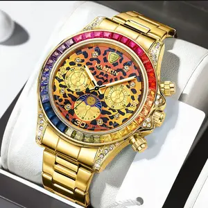 NAMKIN Men's Luxury Automatic Mechanical Watch | Rainbow Gemstone Bezel, Gold Stainless Steel Band | Iced Out Statement Timepiece for Daily Wear & Special Occasions lifestyle  watch business  luxury automatic mechanical watch