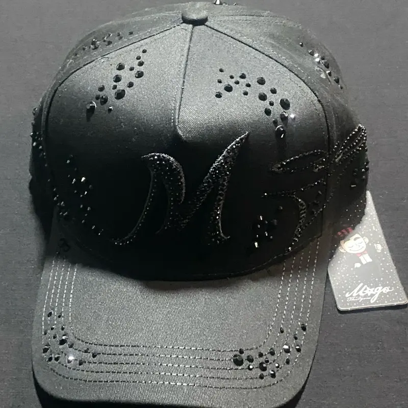Mago Brand Black Hat with Embedded Stones High-Quality Unique Design for Stylish Wear