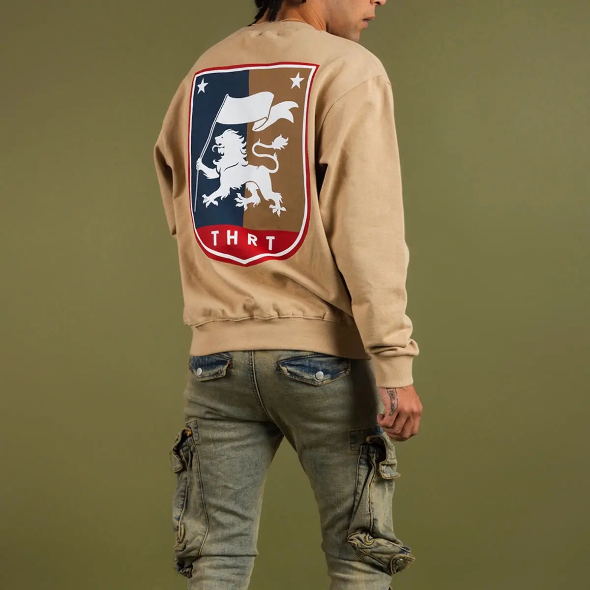 THRT Lion Shield Luxury Heavyweight Crew Neck Shirt Long Sleeve Menswear Ribbed