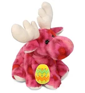 DOLLIBU 9-Inch Cute Pink Tie-Dye Floppy Moose Stuffed Toy - Polyester Material, Yellow Easter Egg Accent, Spring-Themed Personalized Gift for Kids