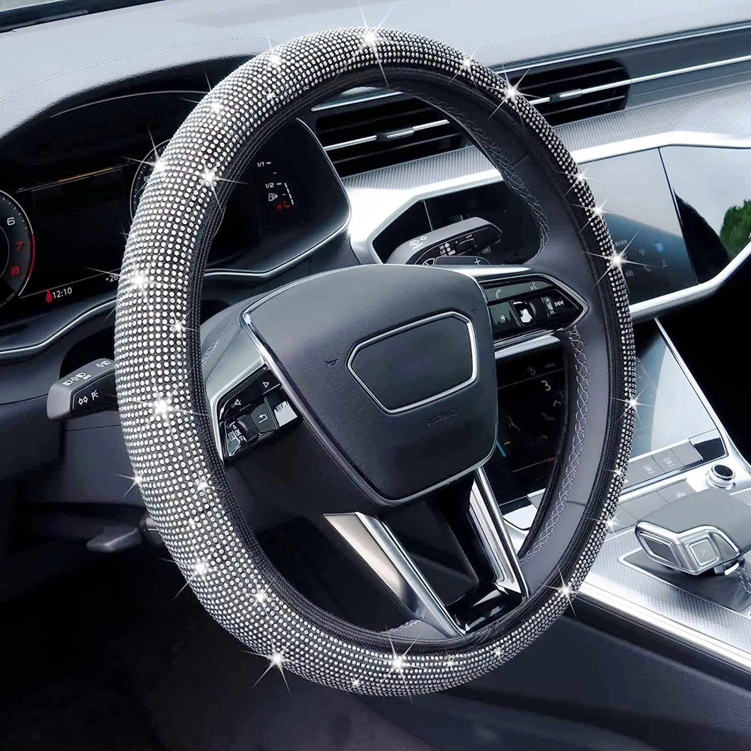 Glitter Non-slip Car Steering Wheel Cover, Sparkling Design Car Steering Wheel Protector, Car Interior Decorative Accessories
