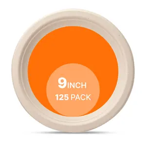 LOWKEY100% Compostable Heavy Duty Paper Plates, Plastic Plates Disposable & Bamboo Plates Disposable for Wedding, dessert & Disposable Plates for Party - Paper Plate Dispenser 9 inch 125-pack