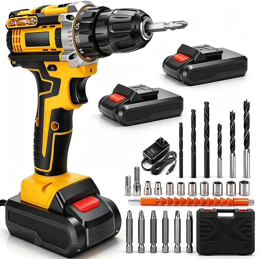 20V Cordless Drill Tool Set with 2 Batteries & Charger, 2-Speed Electric Power Drill, All-in-One Home Repair & DIY Tool Kit with Drill Bits, Sockets & Accessories, Portable Toolbox for Homeowners & Beginners