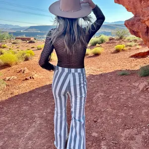 Pin Stripe Gray High Rise Stretch Flares