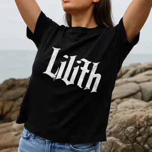 Gothic Style Women's T-Shirt Lilith Text Design For Halloween And Dark Fashion Lovers Perfect Gift For Friends Who Love Mystical Themes