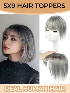 Real Hair Wig Clips, Straight Lace Base Design, Comfortable & Easy Wear, Suitable for Baldness, Thin Hair, Ponytail or Bun Styles, Natural Human Hair, Hair Topper Clip