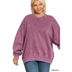 Plus Size Acid Washed Fleece Pullover
