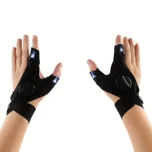 Portable LED Flashlight Gloves Light, Button Battery Powered (includes Batteries), Breathable Lighting Gloves, Cool Finger Lights for Night Outdoors Fishing Parties