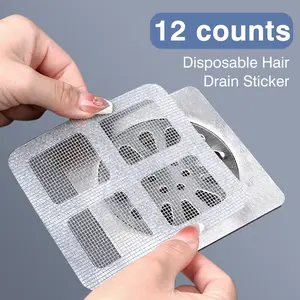 12 Counts Disposable Shower Drain Cover Hair Catcher with Square design, Flat Floor Shower Drain Mesh Stickers Drain Sticker for Bathroom, Laundry, Bathtub, Sink,  Adhesive Window Screen Repair Tape Kit