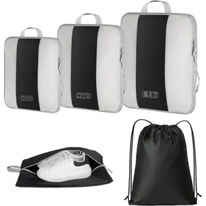 Suitcase Organiser with Compression, Pack of 5 Packing Cubes for Suitcases and Backpack - Water-Repellent Packing Cubes Made of Recycled RPET, Travel Organiser for Hand Luggage & Travel