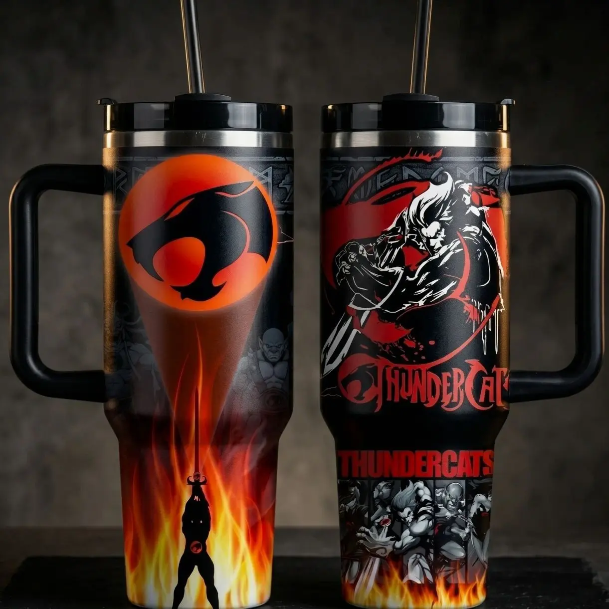 Thundercats 40oz Insulated Tumbler with Handle and Straw, Lion-O 40oz Thunder Cat Tumbler, Retro 80s Cartoon Gift
