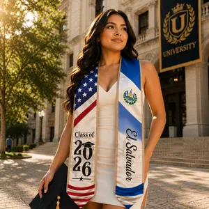 Class of 2026 Graduation Stole - USA & El Salvador Flag Sash, Senior Graduation Scarf, Grad Gift, Custom Graduation Accessories, Graduation Stole