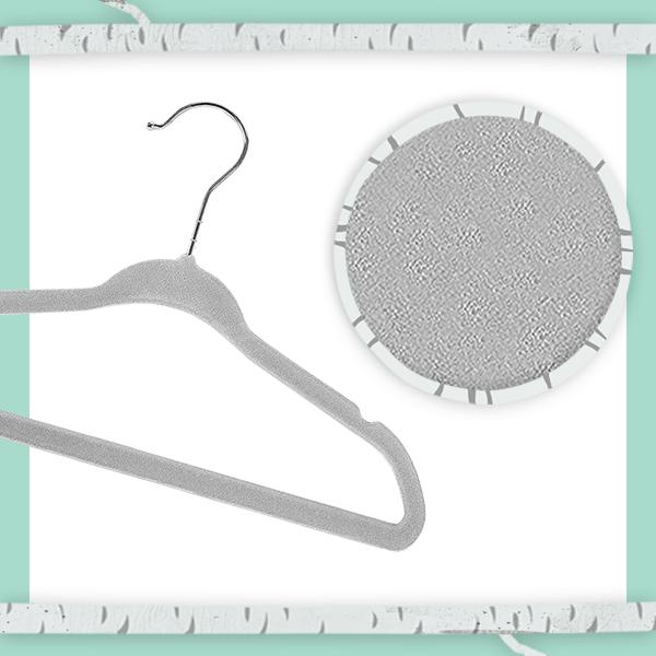 Baby Nest Designs Kids Plastic Velvet Hangers for Closet, Children Non-Slip Hangers Dividers for Nursery Closet Organizer, Grey - Pack of 15