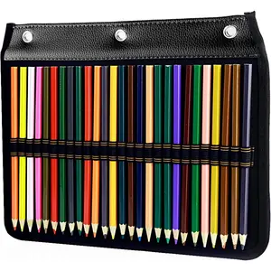 3 Ring Pencil Case - 54 Slots Pencil Sleeve, Pencil Pouch Stationery Organizer Compatible with Standard 3-Ring Binder for Colored Pencils, Pens(Black)