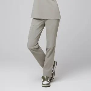 Zenir | Women's Straight Split Hem Scrub Pants - Sand Khaki