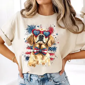 Comfort Colors Patriotic Dog Shirt, 4th of July Golden Retriever Tee, American Flag Sunglasses Puppy Shirt, Independence Day Cute Dog Lover Graphic Tee