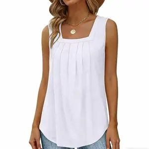 2026 new pleated square neck sleeveless tailcoat vest T-shirt for women