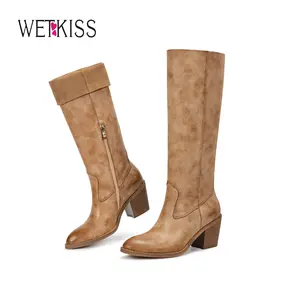 Wetkiss Women's Knee High Cowboy Boots – Almond Toe, Ultra-Thin PU Leather, Chunky Heel, Pull On Tall Western Boots #Summervibes #TikTokShopStockUp