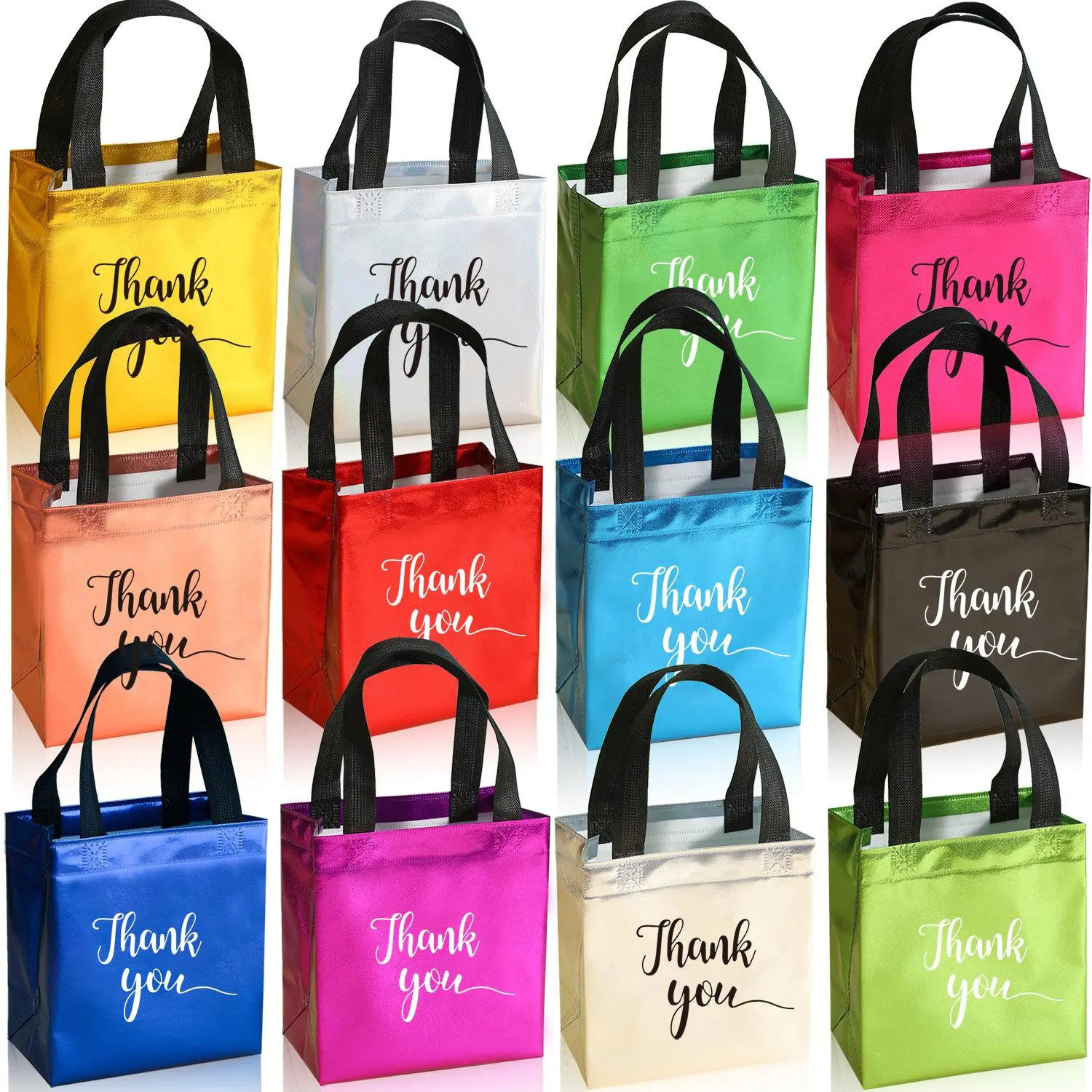 Thank You Gift Bag, Party Favor Bags, 12pcs/set Reusable Gift Bags with Handles, Birthday Gift Basket, Gift Wrapping Party Decoration Supplies for Birthday, Wedding, Anniversary, Party, Shopping, Party Favors Assortment, Party Favor Packs