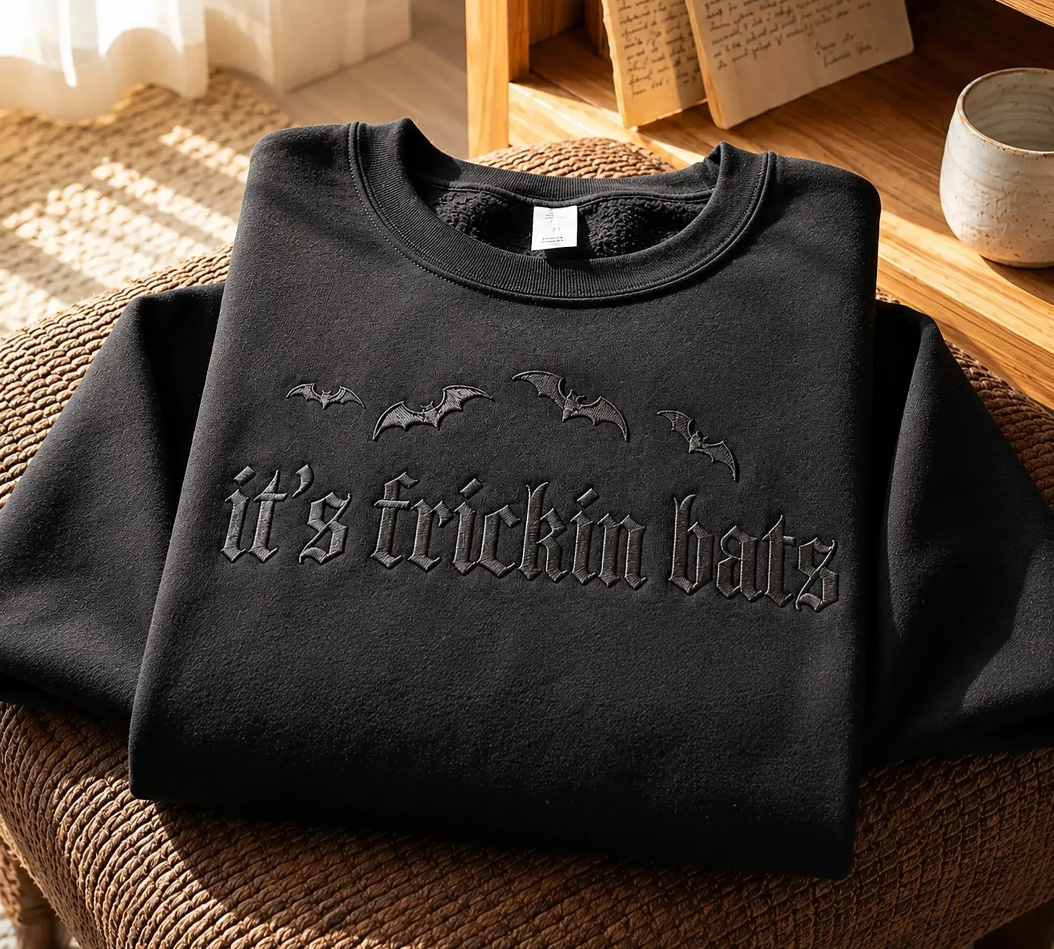 It’s Frickin Bats Embroidered Sweatshirt, Halloween Bat Crewneck, Spooky Season Gothic Sweatshirt, Cozy Fall Sweater