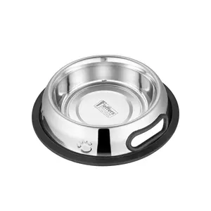 Jeffers Pet Embossed No-Tip Anti-Skid Stainless Steel Pet Bowls for Dogs, Cats, Puppies, Kittens – Rubber Base, Food & Water Feeding Dish for Home, Travel, Camping, Kennel
