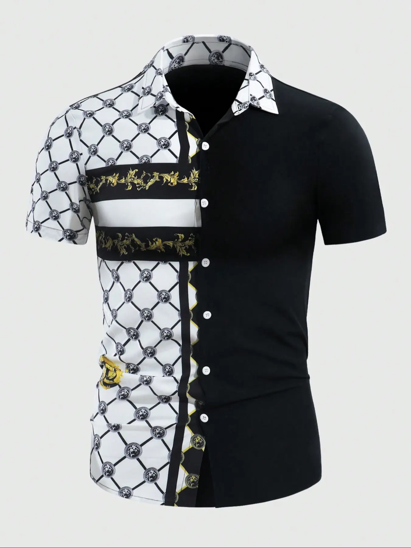 Men's Patchwork & Plaid Print Streetwear Polo Shirt, Regular Fit Trendy Casual Short Sleeve Top for Summer, Fashion Men's Clothes for Daily Wear, Polo Gift, Gamis, Menswear