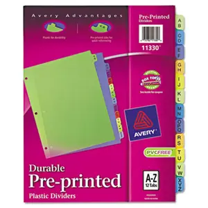 Avery 11330 Preprinted Plastic Dividers- 11x8.5- A-Z- Assorted