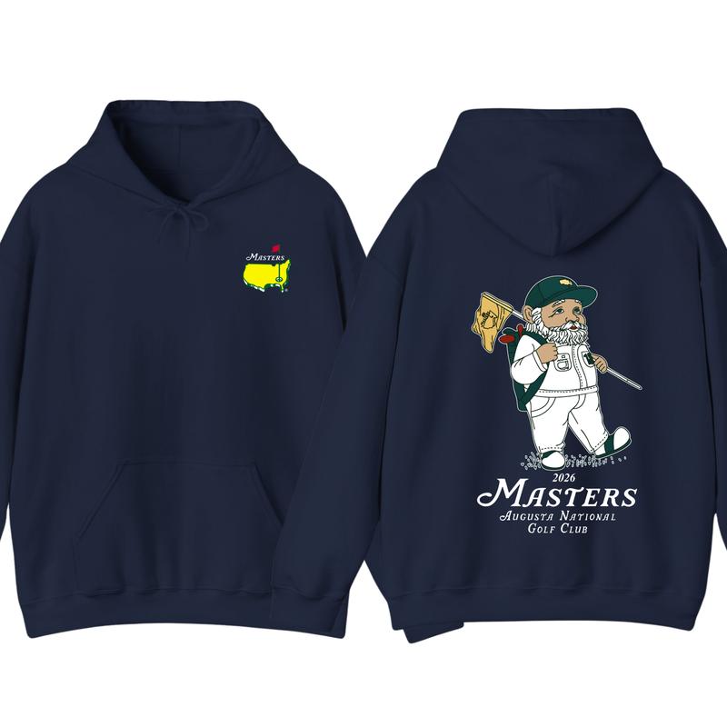 2026 Masters Golf Hoodie, Augusta National Graphic Tee with Golfer Illustration, Two-Sided Unisex Cotton Hoodie, Casual Gift for Golf Fans