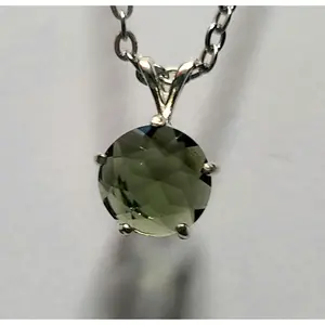 Dainty Authentic Moldavite Pendant in Sterling Silver