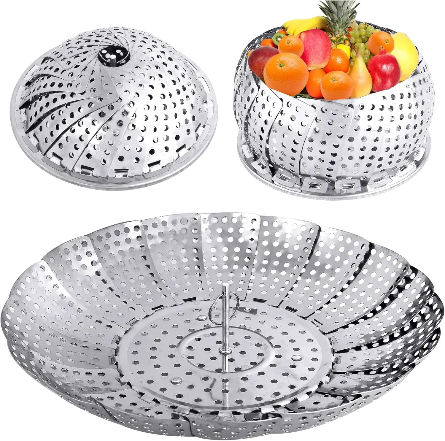 Veggie Vegetable Steamer Basket, Folding Steaming Basket, Metal Collapsible Stainless Steel Steamer Basket Insert for Cooking Food, Expandable Fit Various Size Pot(5.9" to 9.8")