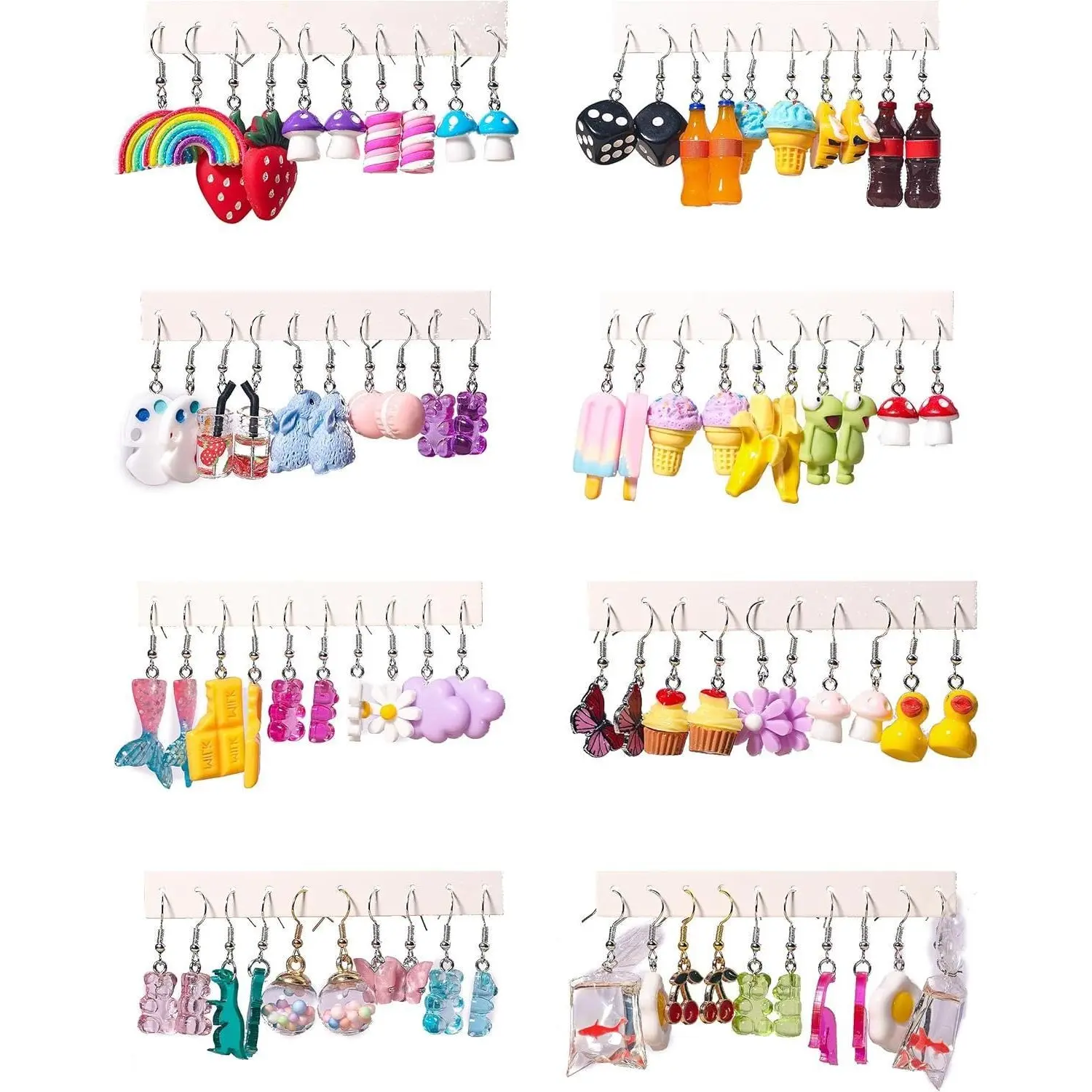 Women's Novelty Earrings Set, Funky Unique Accessories in Weirdcore & Cottagecore Styles, Zinc Alloy Food Jewelry, Great Value Pack, Whimsical, Cute Style, Birthday, Dangle, Fruits, Female, Dangling