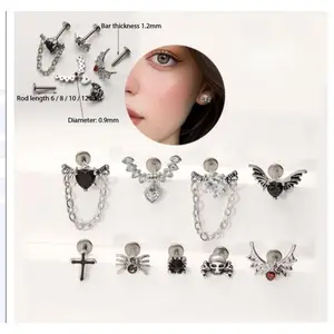 Punk Grunge Gothic Piercing Studs - G23 Titanium ASTM F136, Edgy Skull & Bat Design Flat Back Cartilage Earrings & Lip Studs, Y2K Alt Jewelry
