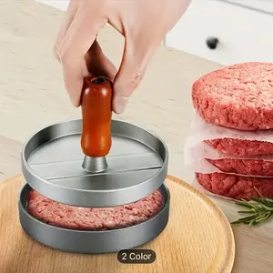 Aluminum Burger Press Patty Maker Non-Stick Hamburger Mold with Wooden Handle Easy to Use & Clean 2 Color Options