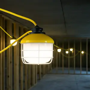 100Ft 10-Bulbs Ultra Bright LED Construction String Work Lights 20000lm 150W 5000K Linkable for Construction Sites & Work Environments