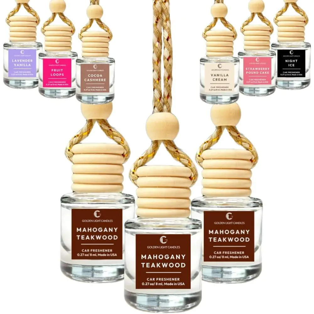 Hanging Car Air Freshener, Mahogany Teakwood Scent, Long Lasting Essential Oil Diffuser, for Women and Men, Father's Day Gift, Made in USA