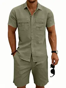 Men's summer must-have! This Casual linen shirt set is absolutely perfect—breathable, sweat-free, and one set for all your outfits. Go for it without hesitation Shorts