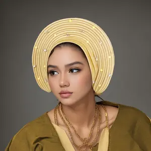 Breathable African Aso Oke Turban Hat - Layered Rhinestone Brimless Muslim Cap Suitable for Weddings, Parties & Special Occasions - Multi-Color Traditional Headwear