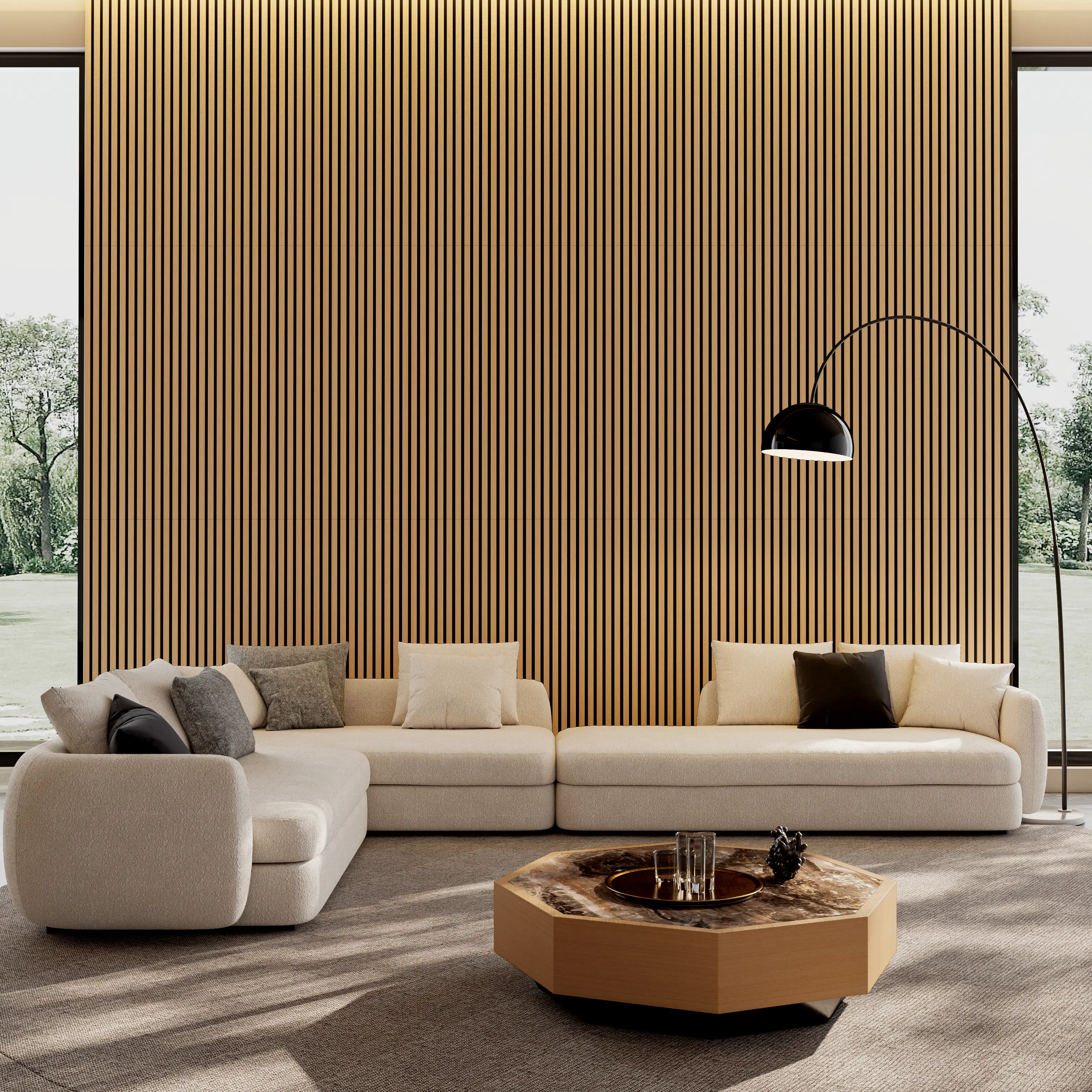 Wood Panels for Wall Slat Wall Panels, 2PC Wood Slat Acoustic Panels for Wall and Ceiling - 3D Fluted Sound Absorbing Panel with Three Sides Fully Wrapped on Wood Finish -45.27''X23.62''(White Oak)